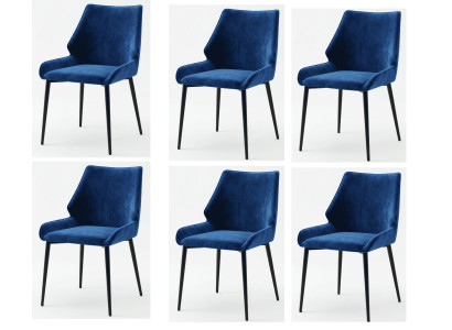 Eleganter Luxury Esszimmerstühle 6er Set Blau Königsblau Textil Edler