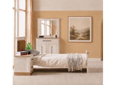Bett Einzelbett Holzbett Beige Modern Jugendbett Kopfteil Schlafzimmer