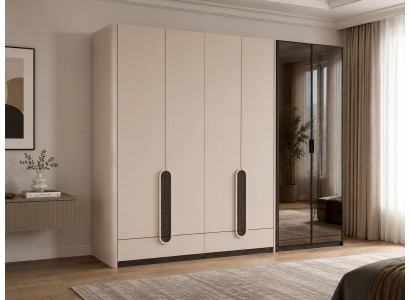 Schlafzimmer Set 4-Türig 2-Türig Kleiderschrank Modern Beige Groß