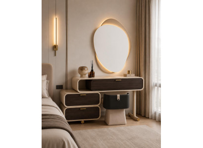 Schlafzimmer Set Schminktisch Sitzhocker Spiegel Modern Beige Bequem