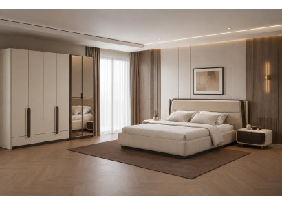 Schlafzimmer Set Bettanlage Kleiderschrank Modern Beige Hingucker