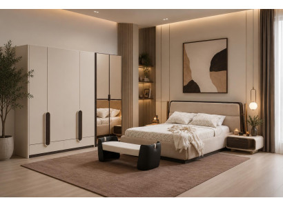Schlafzimmer Set Bettanlage Kleiderschrank Bettbank Modern Beige Edel