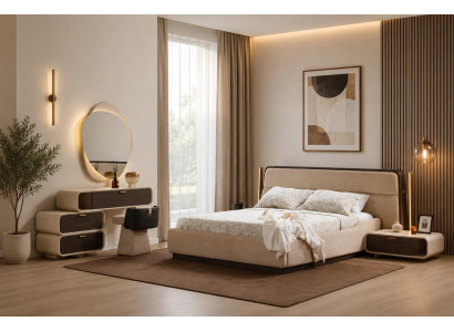 Schlafzimmer Set Bettanlage Schminkplatz Modern Beige Komfortabel