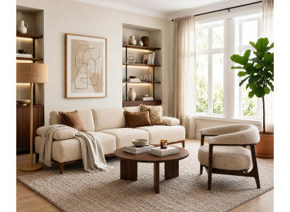 Stilvolles Wohnzimmer Set mit 4-Sitzer Sofa und elegantem Einzelsessel
