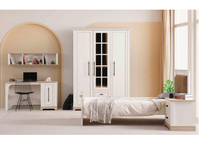 Jugendzimmer Set Bett Kleiderschrank Schreibtisch Nachttisch Beige