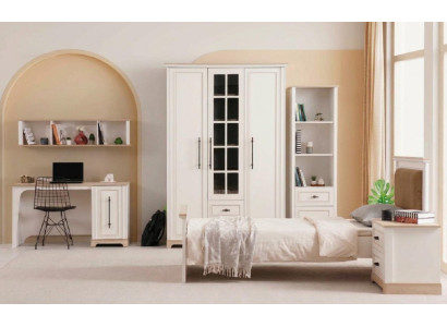 Jugendzimmer Set Bett Schrank Schreibtisch Regale Nachttisch Beige