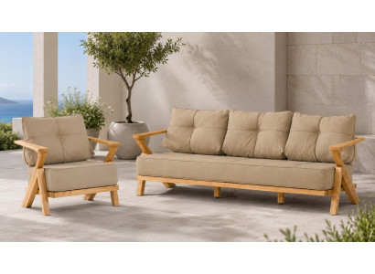 Gartenlounge Set 3-Sitzer Sofa Sessel Beige Kissen Elegant
