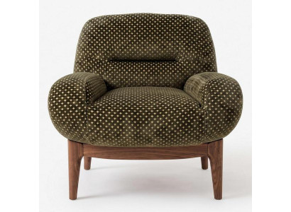 Moderner Loungesessel Braun Goldgemustert mit Holzgestell Wohnzimmer