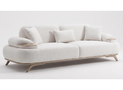 Modernes 3-Sitzer Sofa Weiß Boucle Stoff Wohnzimmer Polstersofa