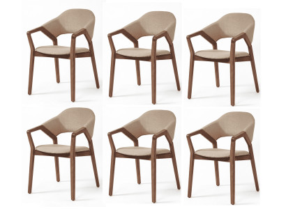 Organic Modern Esszimmerstühle 6er Set Beige Textil Armlehnenstühle