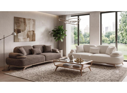 Modernes Wohnzimmer Set 2 Sofas Braun Creme Polstermöbel