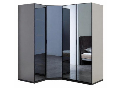 Kleiderschrank Spiegelschrank Grau Glas Holz Modern Schlafzimmer