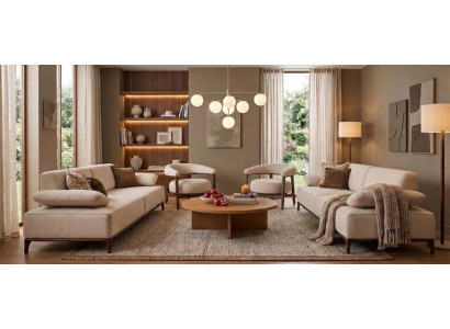 Modernes Wohnset Zwei 3-Sitzer Zwei Komfortable Sessel Stilvoll Design