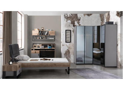 Jugendzimmer Set Bett Eckschrank Schreibtisch Nachttisch Regal