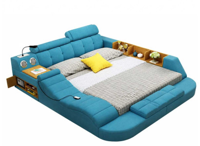Elegante Blau Multifunktionsbett modern mit Kopfteil Ablagen und Komfortsystem