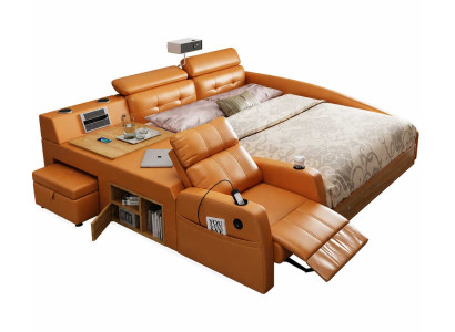 Modernes orange Luxus Bett für Schlafzimmer mit Massage USB und Komfort