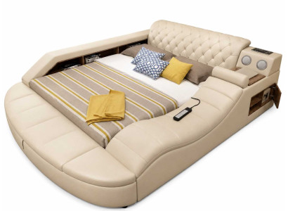Moderne beige Multifunktionsbett mit Chesterfield Kopfteil und Komfort Design