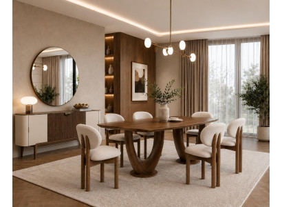 Modernes Designer-Esszimmer-Set Spiegel Tisch 6 Stühle Komplett