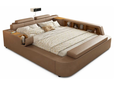 Modernes braunes Luxus Bett mit Beamer Ablagen und elegantem Design