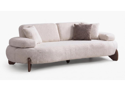 Modernes 3-Sitzer Sofa Weiß Bouclé Stoff Wohnzimmer
