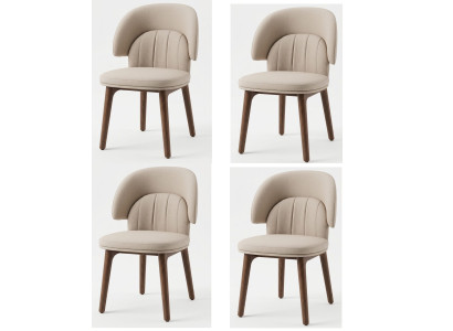Luxuriöser Esszimmerstühle 4er Set Beige Textil Tassenform Lehne Edler