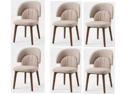 Premium Mondäner Esszimmerstühle 6er Set Beige Textil Walnuss-Finish