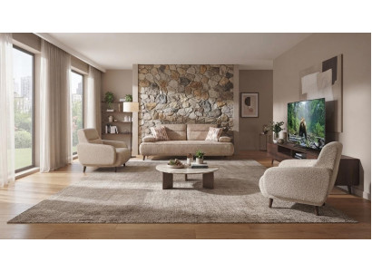 Beige Polstergarnitur Stilvoller 3-Sitzer 2x Loungesessel 3tlg Set