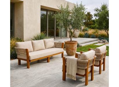 Gartenlounge Set 3-Sitzer Sofa Sessel Beige Elegant Komfortabel Neu