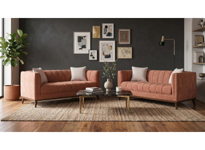 Braunes Wohnzimmer-Set: 2-Sitzer-Sofas Stoffsofas Sofagarnitur modern