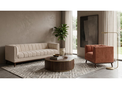 Beige-braunes Wohnzimmer-Set 3-Sitzer-Sofas Stoffsofas modern Sofagarnitur