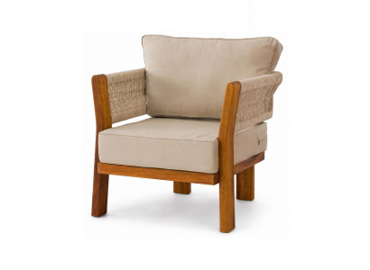 Gartensessel Modern Naturholz Beige Kissen Elegant Stilvoll Komfort