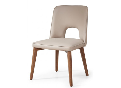 Makelloser Esszimmerstuhl Beige Kunstleder Walnuss-Beine Eleganter
