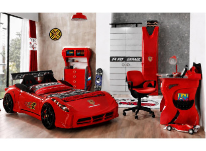 Kinderbett Autobett Rennwagen Schreibtisch Kommode Kleiderschrank Set