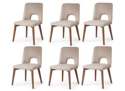 Sanftes Minimal-Design Esszimmerstühle 6x Set Beige Kunstleder Walnuss