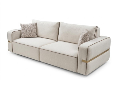 Elegantes Sofaset Weiss Gold Modern Ecksofa L Form 3 Sitzer Couch Holz