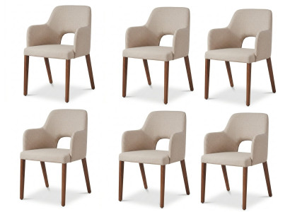 Erlesener Design Esszimmerstühle 6x Set Beige Textil Armlehnenstühle