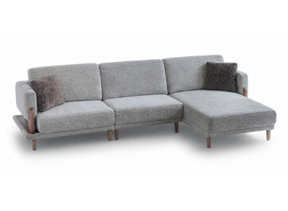 Graues Ecksofa L-Form Holzgestell Modern Wohnzimmer Design