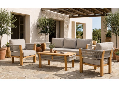Gartenlounge Set 3-Sitzer sofa Sessel Beige Kissen Modern Couchtisch