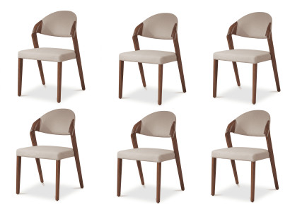 Anmutige Mid-Century Esszimmerstühle 6er Set Beige Textil Weißeiche