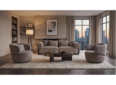 Modernes Beige 3-Sitzer Sofa Set mit 2 Sesseln Holzrahmen Couch