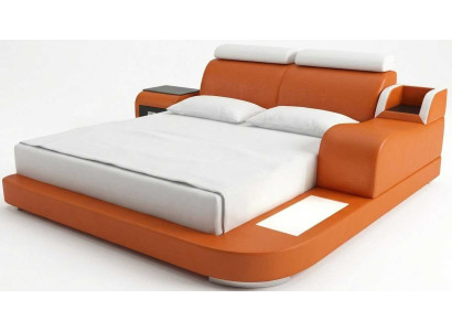 Modernes orange Bett mit Nachttisch und elegantem Schlafzimmer Design