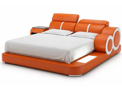 Stilvolles Polsterbett Orange modern mit Nachttisch und Komfortbereich