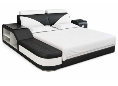 Modernes Schwarz Bett mit Nachttisch und elegantem Schlafzimmer Design