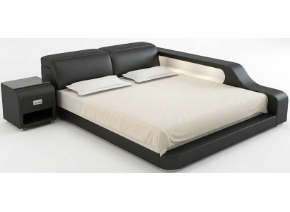 Premium Schlafzimmerbett Schwarz mit Nachttisch und Komfort Gestaltung