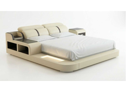 Elegantes Doppelbett Beige mit Nachttisch und hochwertiger Ausstattung