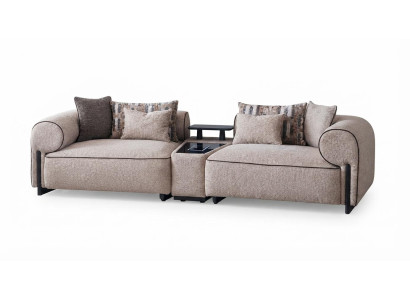 Beiges Modernes 3-Sitzer Sofa mit Ladefunktion Wohnzimmer Couch