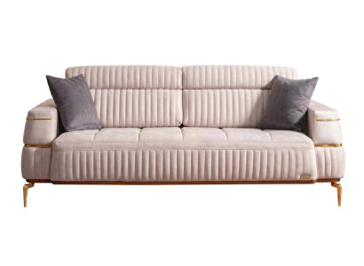 Beiges weiches 3-Sitzer-Sofa goldene Füße Stoff Designer modern