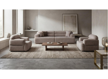 4 Sitzer Sofa Velours Beige Sessel Wohnzimmer Modern Polstermöbel