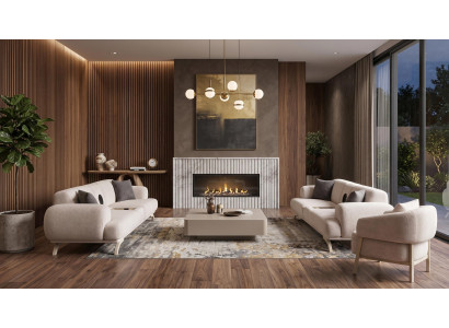 Beiges Wohnzimmer-Set Sofas mit Sitzplätzen Multimedia Modul