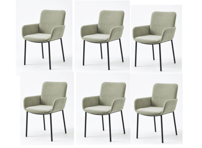 Vornehmer Design Esszimmerstühle 6x Set Salbeigrün Textil Polsterstuhl
